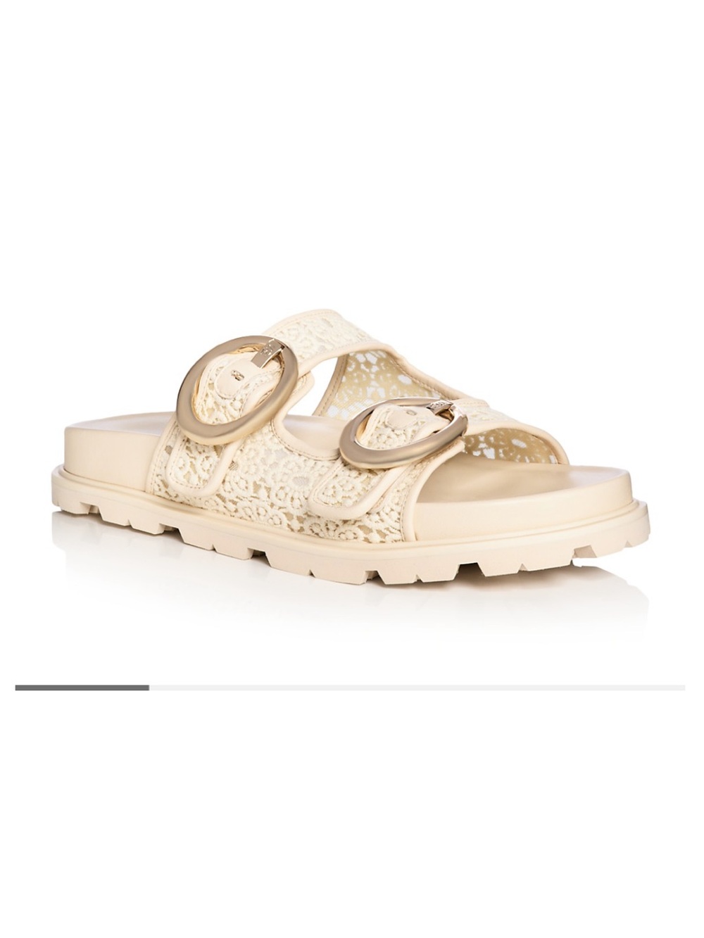 Stuart Weitzman Cream Lace Double-Buckle Slide Mule
